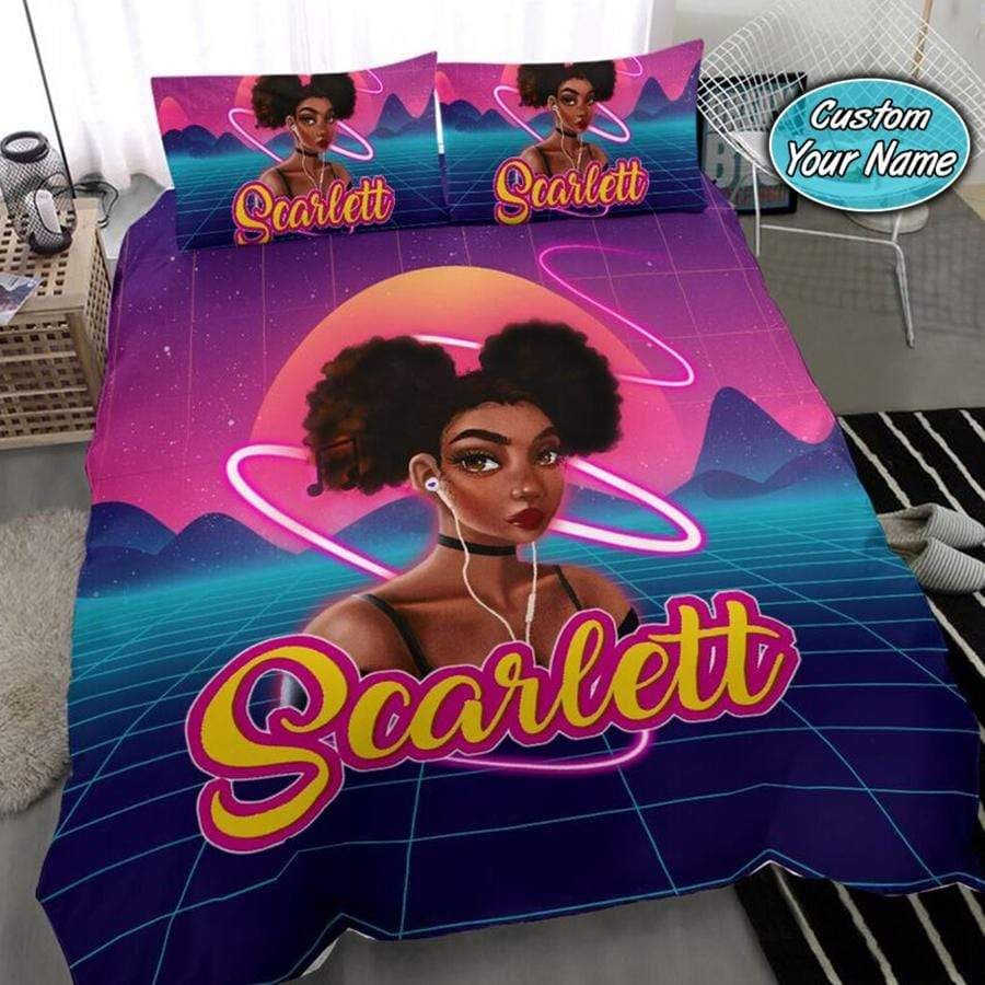 Personalized Black Music Cool Girl Custom Name Duvet Cover Bedding Set