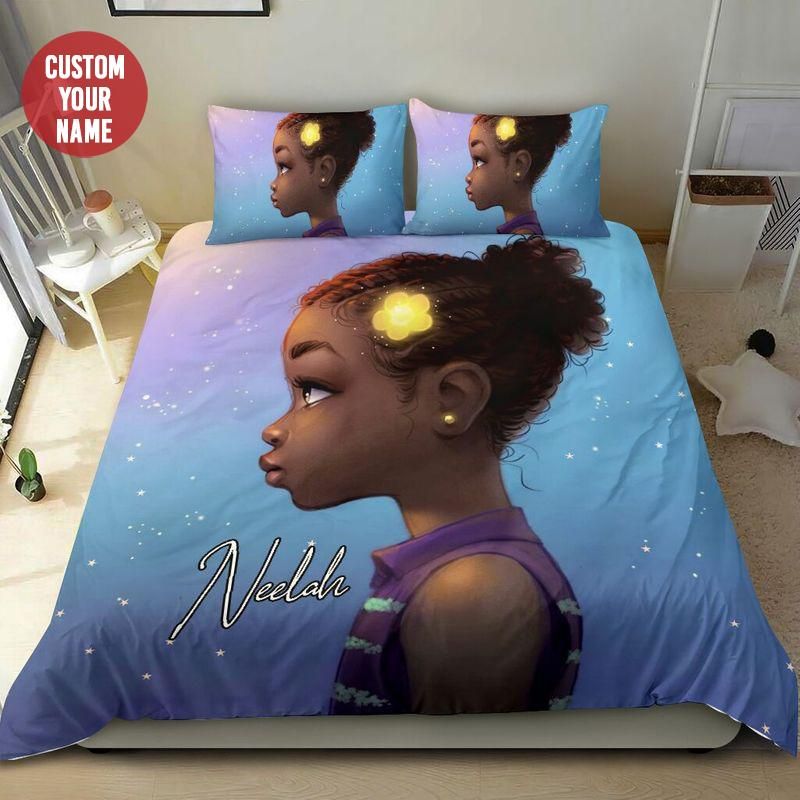 Personalized Black Baby Girl With Blue Sky Custom Name Duvet Cover Bedding Set