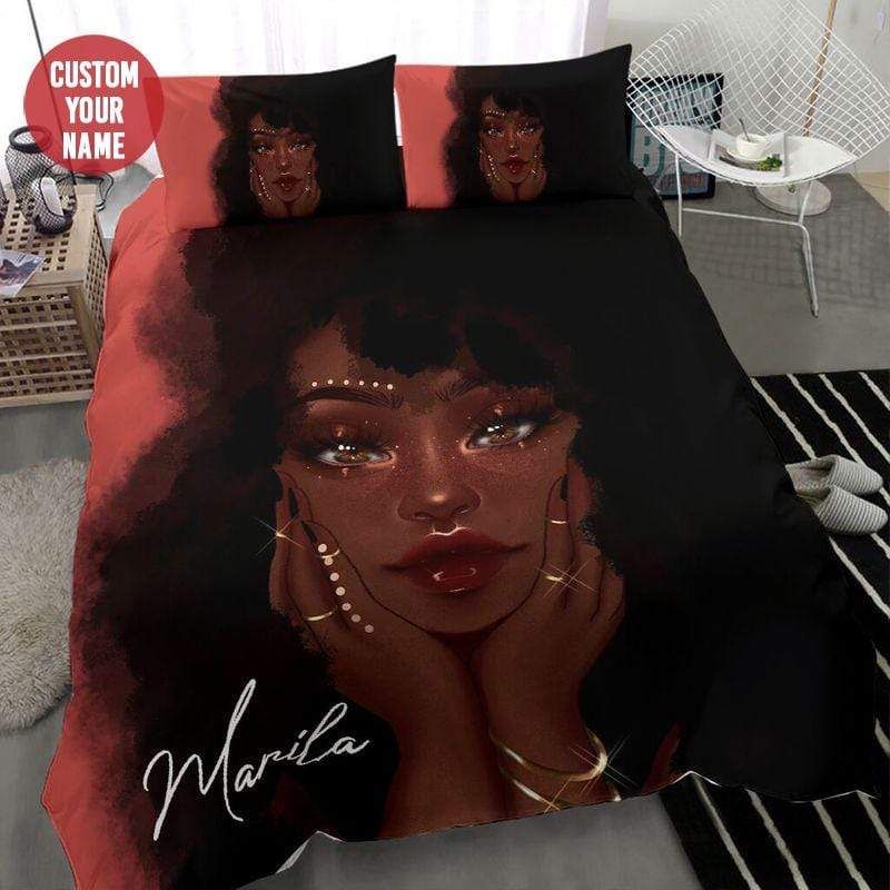 Personalized Native Black Woman Custom Name Duvet Cover Bedding Set