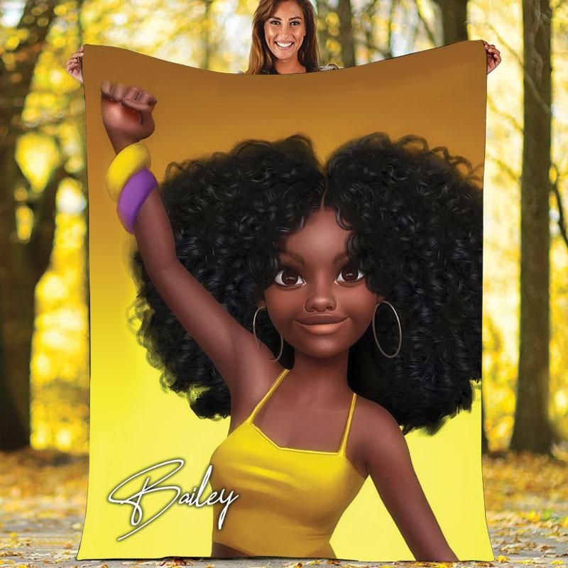 Personalized Custom Black Girl Fighting Yellow Fleece Blanket With Name