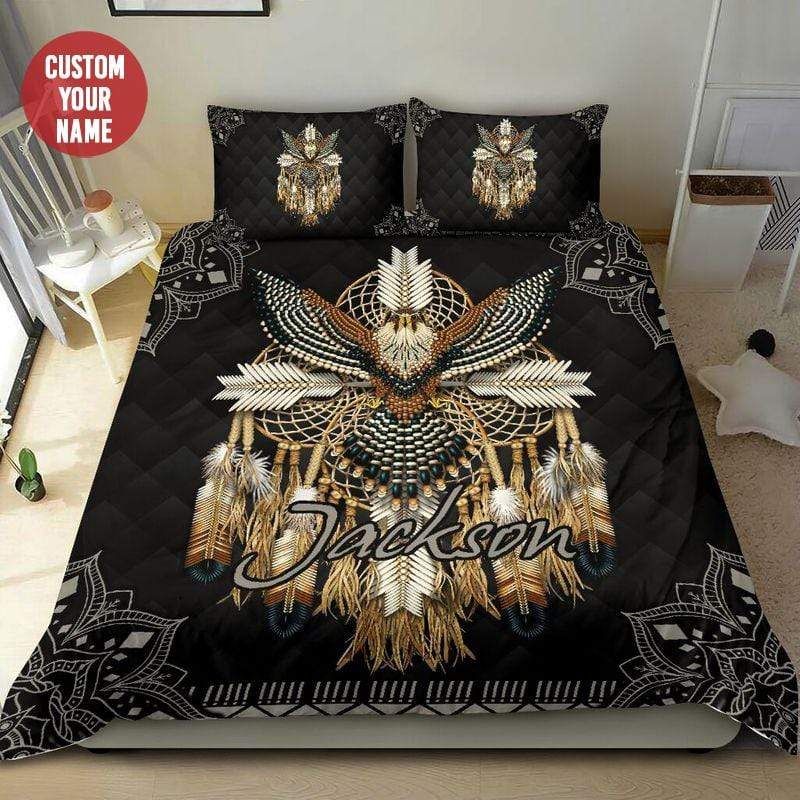 Personalized Beautiful Eagle Native American Bohemian Custom Name Quilt Set