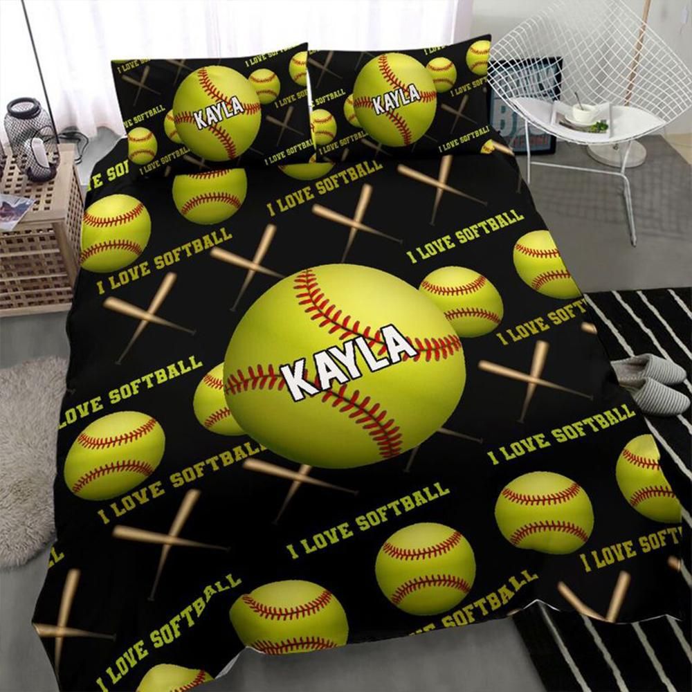 Personalized Softball Duvet Cover Bedding Set With Your Name
