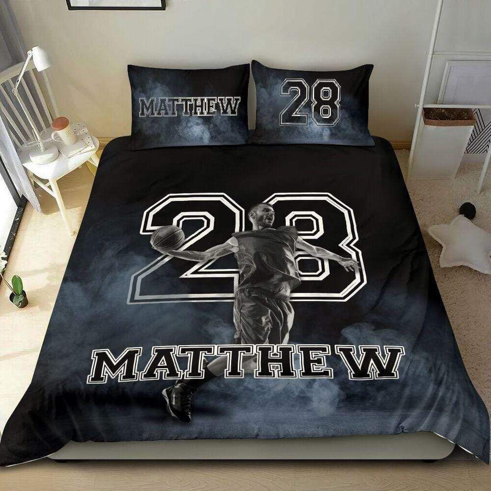 Personalized Basketball Custom Duvet Cover Bedding Set Smoke With Your Name