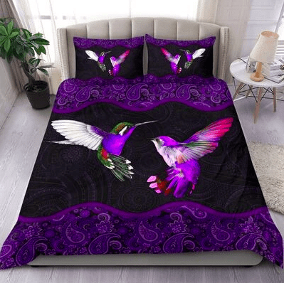 Couple Hummingbird Purple Duvet Cover Bedding Set