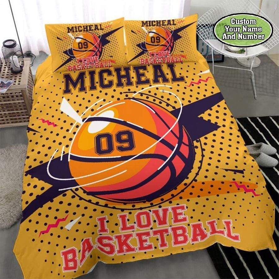 Personalized I Love Basketball Duvet Cover Bedding Set With Your Name