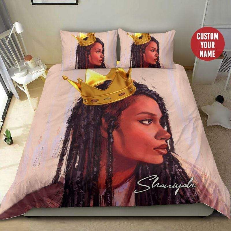 Personalized Black Queen Crown Gold Custom Name Duvet Cover Bedding Set