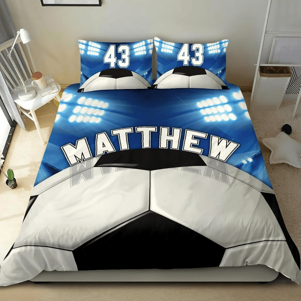 Personalized Soccer Custom Duvet Cover Bedding Set Stadium With Your Name