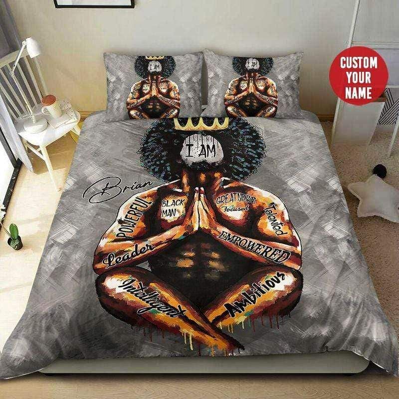 Personalized Black King Men Powerful Custom Name  Duvet Cover Bedding Set