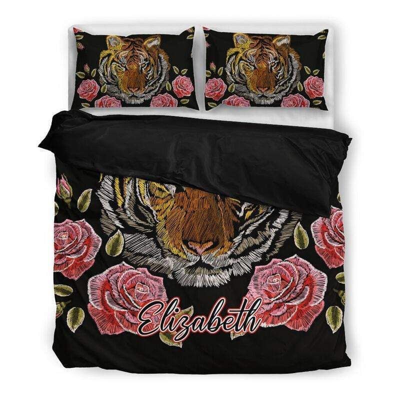 Personalized Tiger Flowers Custom Duvet Cover Bedding Set With Names