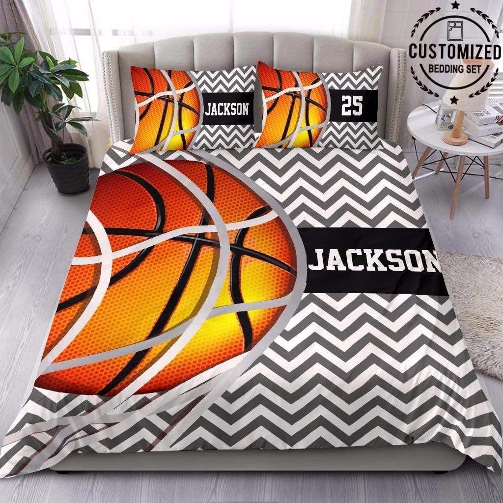 Personalized Basketball Zig Zag Pattern Duvet Cover Bedding Set With Your Name