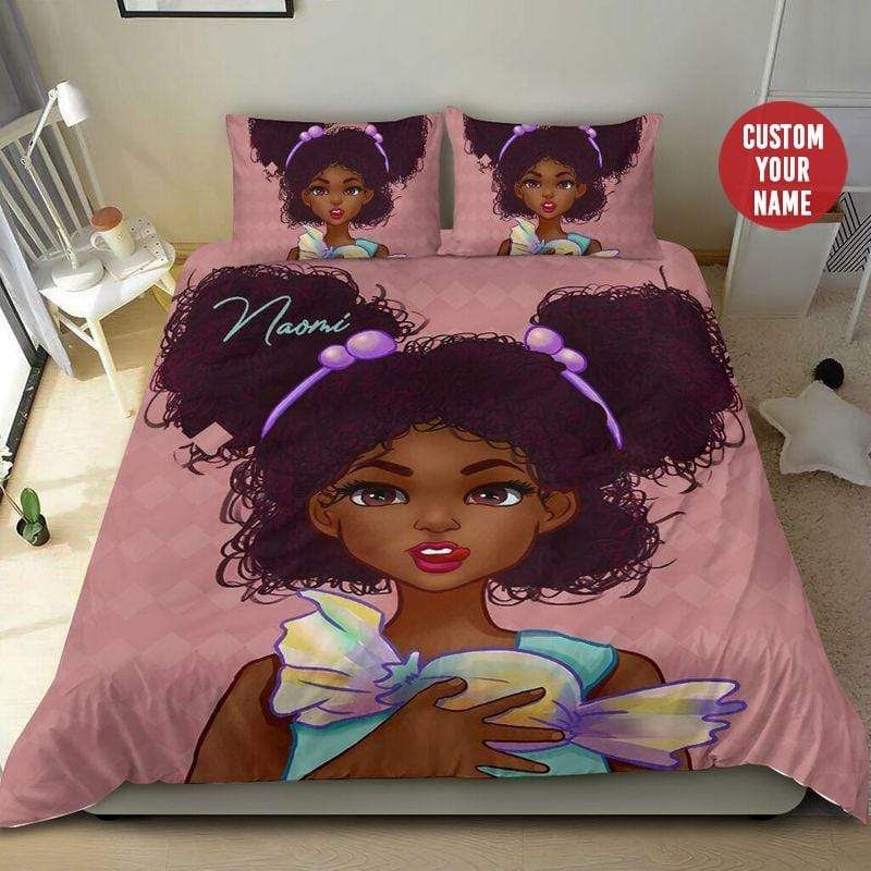 Personalized Black Baby Girl Love Candy Custom Name  Duvet Cover Bedding Set