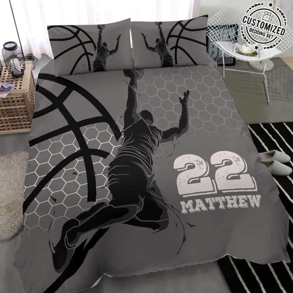 Personalized Inspire Basketball Gray Steel Custom Name Duvet Cover Bedding Set