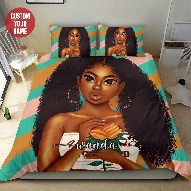 Personalized Naive Soft Black Girl Custom Name Duvet Cover Bedding Set