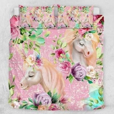 Unicorn Floral Couple Duvet Cover Bedding Set