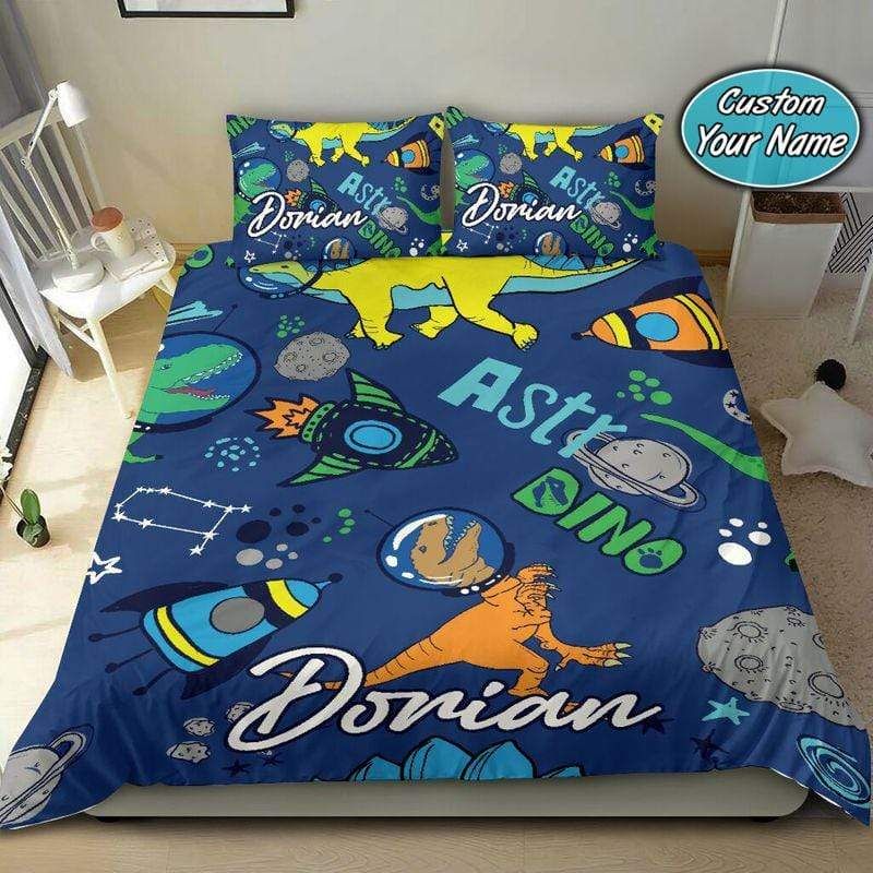Personalized Astronaut Dinosaur Pattern Custom Name Duvet Cover Bedding Set
