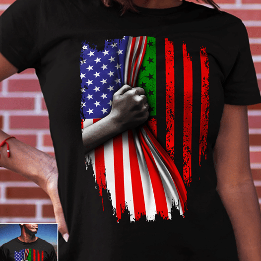 African Flag Behind American Flag T-Shirt