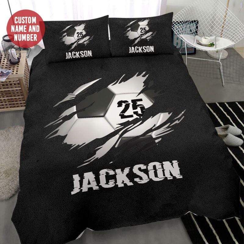 Personalized Soccer Custom Duvet Cover Bedding Set With Your Name And Number
