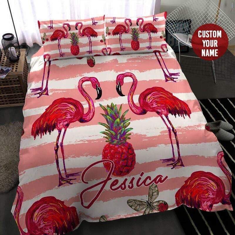 Personalized Custom Flamingo With Pineapple Bedding Set With Name