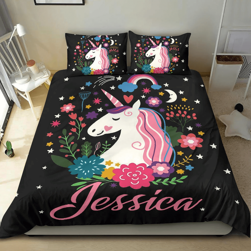 Personalized Custom Duvet Cover Personalized Flower Unicorn Bedding Set With Your Name