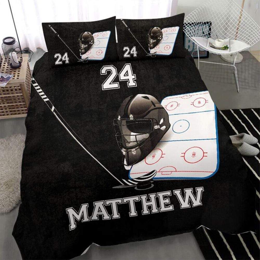 Personalized Hockey Stuff Custom Duvet Cover Bedding Set With Name