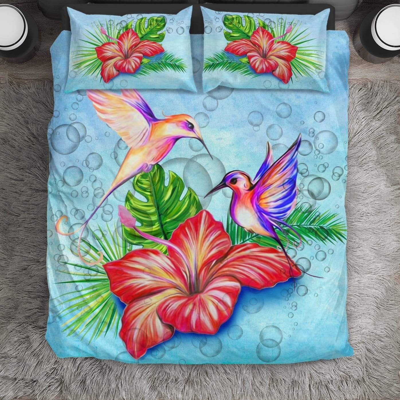 Hummingbird With Hibiscus Flower Duvet Cover Bedding Set