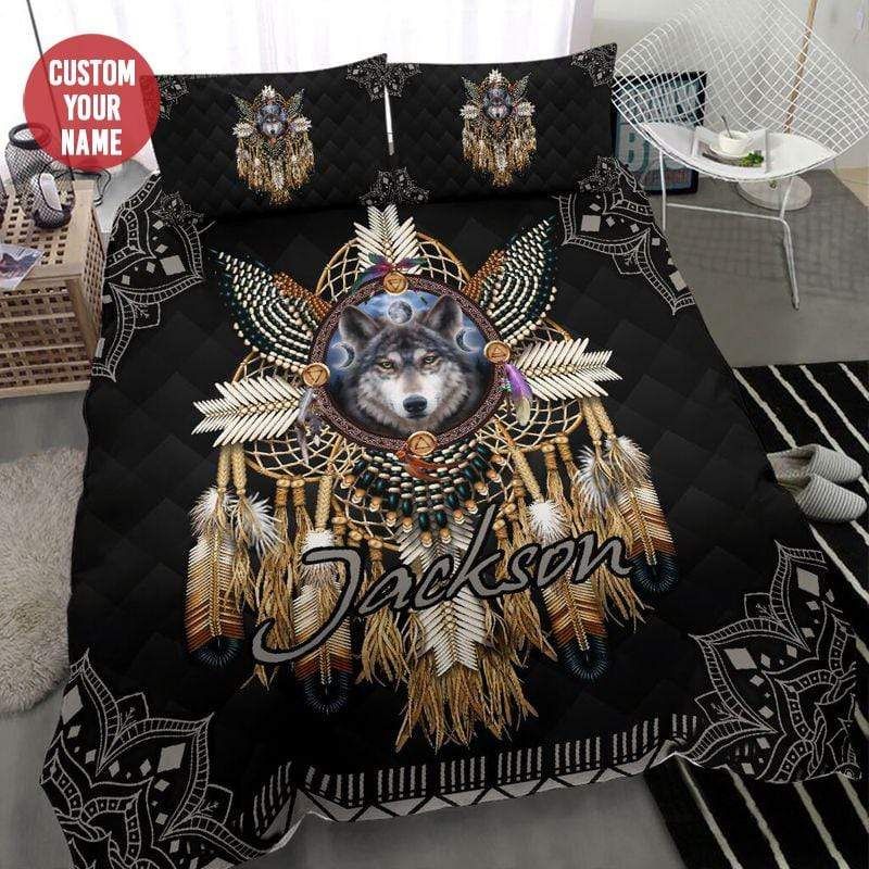 Personalized Beautiful Native American Wolf Bohemian Custom Name Duvet Cover Bedding Set