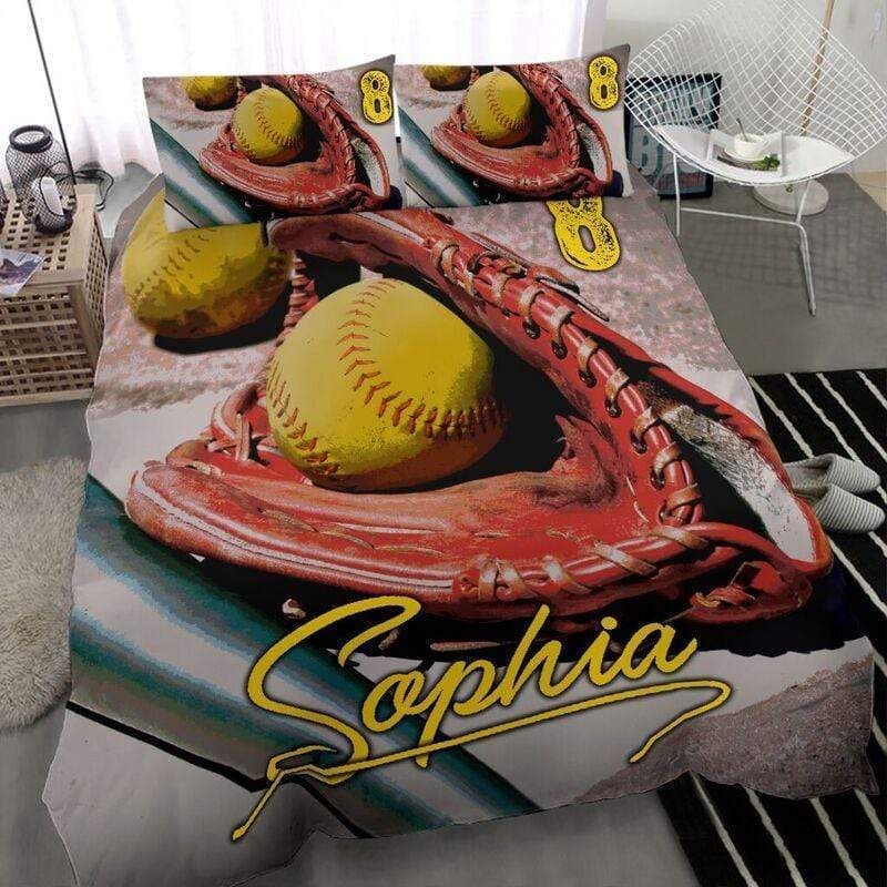 Personalized Softball Glove Custom Duvet Cover Bedding Set With Your Name
