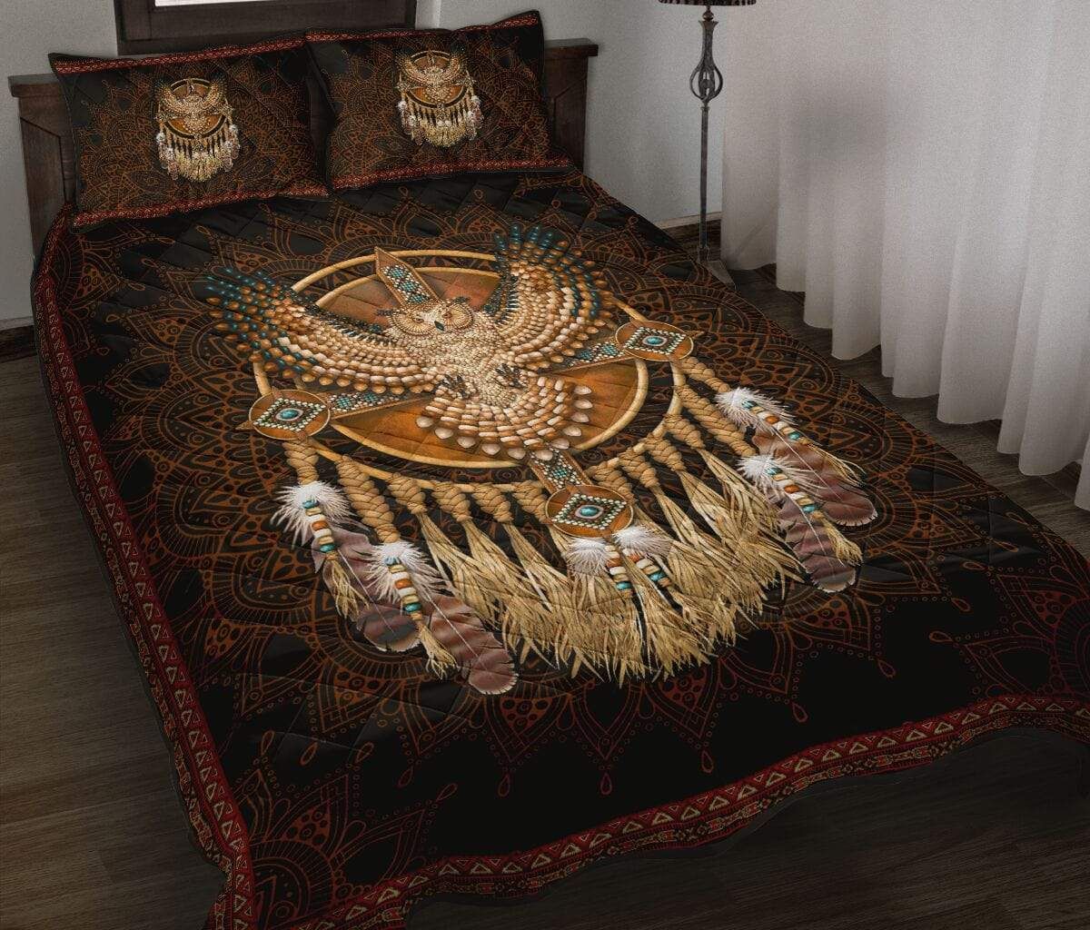 Native Owl Dreamcatcher Mandala Quilt Set