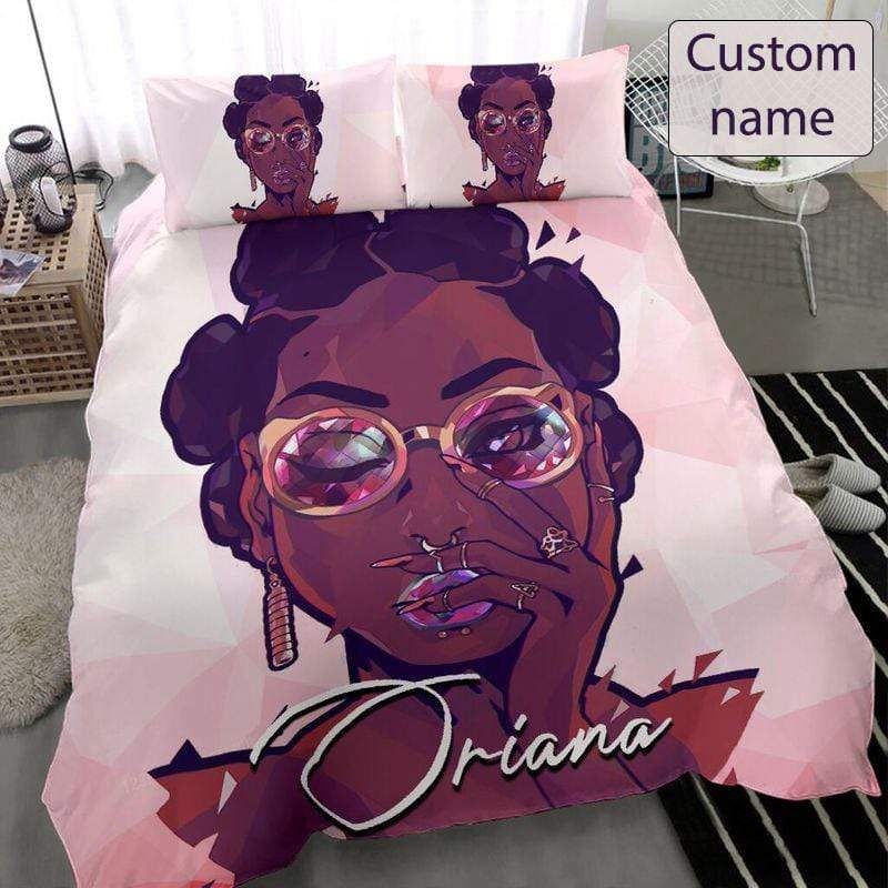 Personalized Black Girl Insert Custom Name Duvet Cover Bedding Set