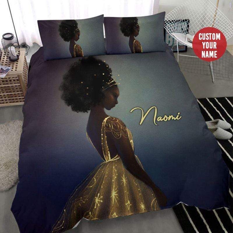 Personalized Black Woman Queen Bling Custom Name Duvet Cover Bedding Set