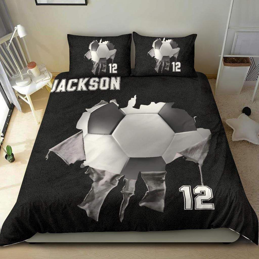 Personalized Soccer Custom Duvet Cover Bedding Set Torn With Your Name