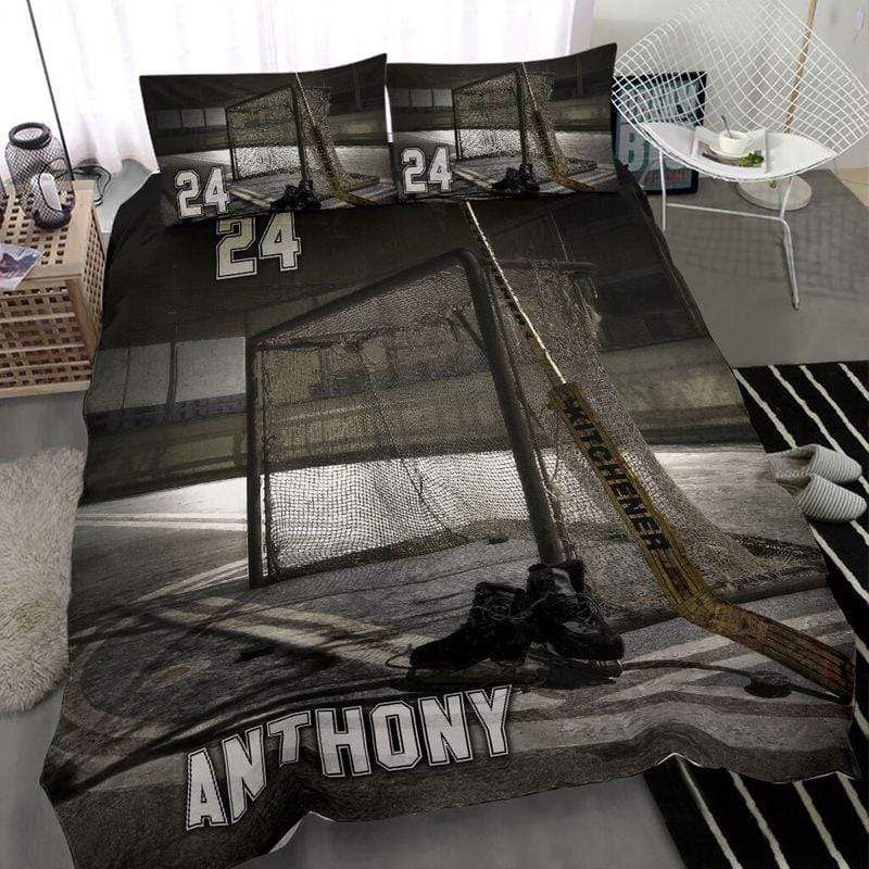 Personalized Vintage Ice Hockey Goal Bedding Set With Your Name