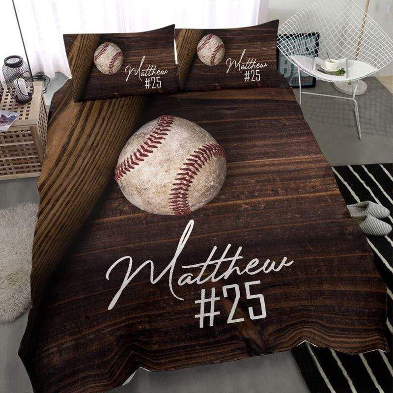 Personalized Baseball On Vintage Wooden Custom Name Duvet Cover Bedding Set