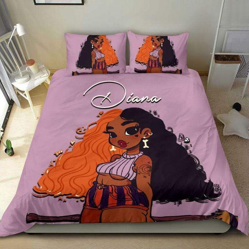 Personalized Black Girl Witch Custom Name Duvet Cover Bedding Set