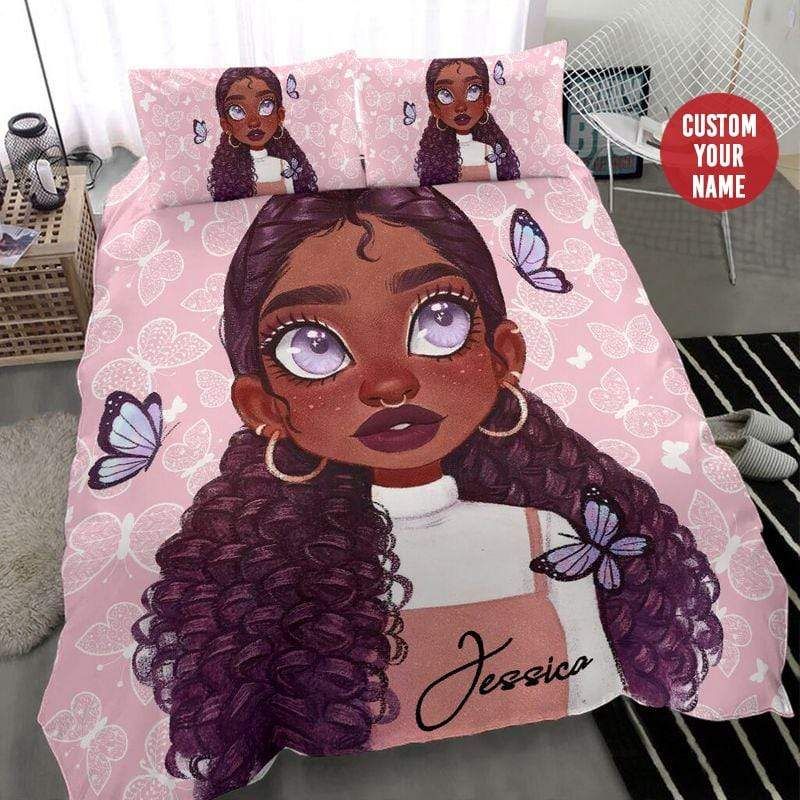 Personalized Black Girl Love Butterfly Duvet Cover Bedding Set With Your Name