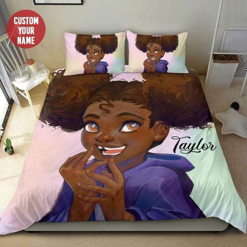Personalized Cute Lacking Teeth Black Girl African Duvet Cover Bedding Set With Name