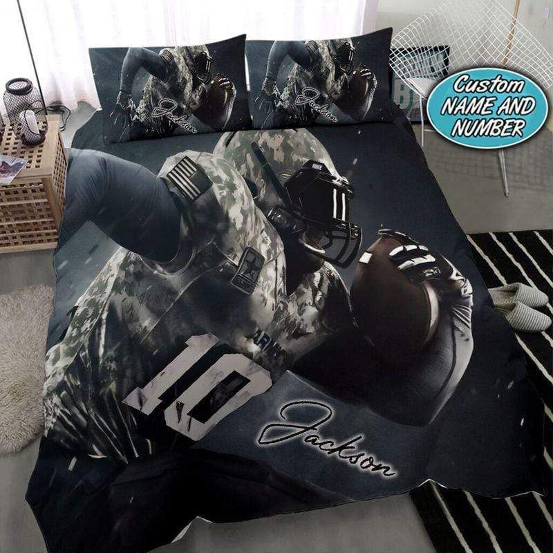 Personalized Football American Player Camo Duvet Cover Bedding Set With Your Name