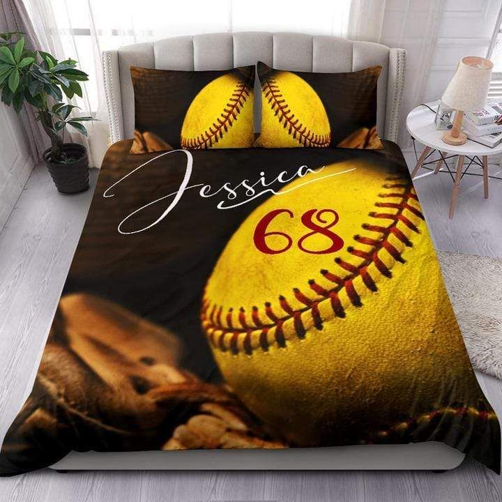 Personalized Softball Custom Duvet Cover Bedding Set Ball With Your Name
