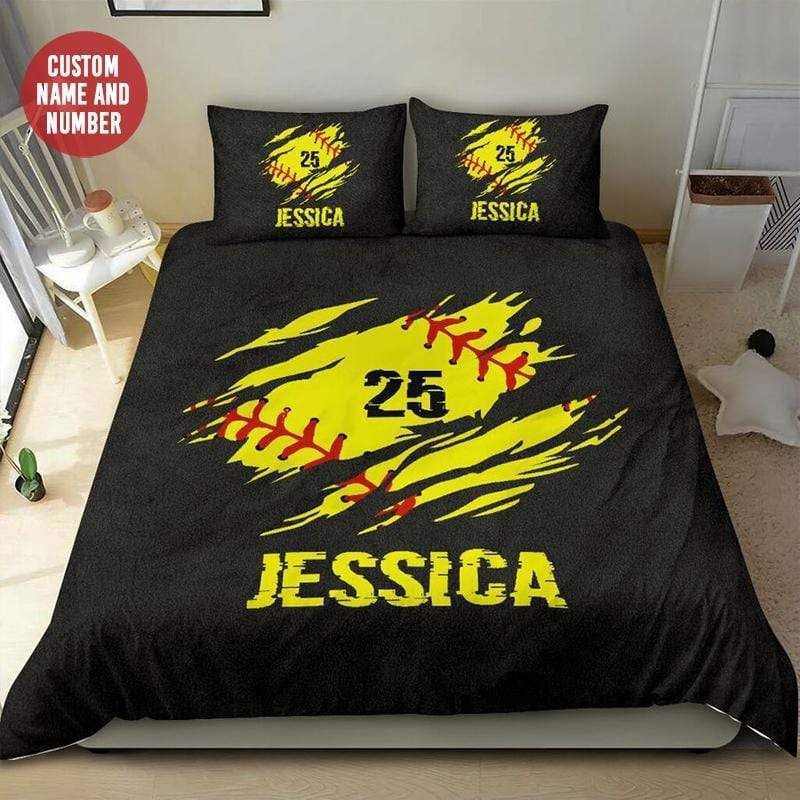 Personalized Softball Custom Duvet Cover Bedding Set With Your Name And Number