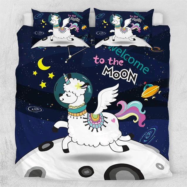 Welcome To The Moon Llama Kid Duvet Cover Bedding Set