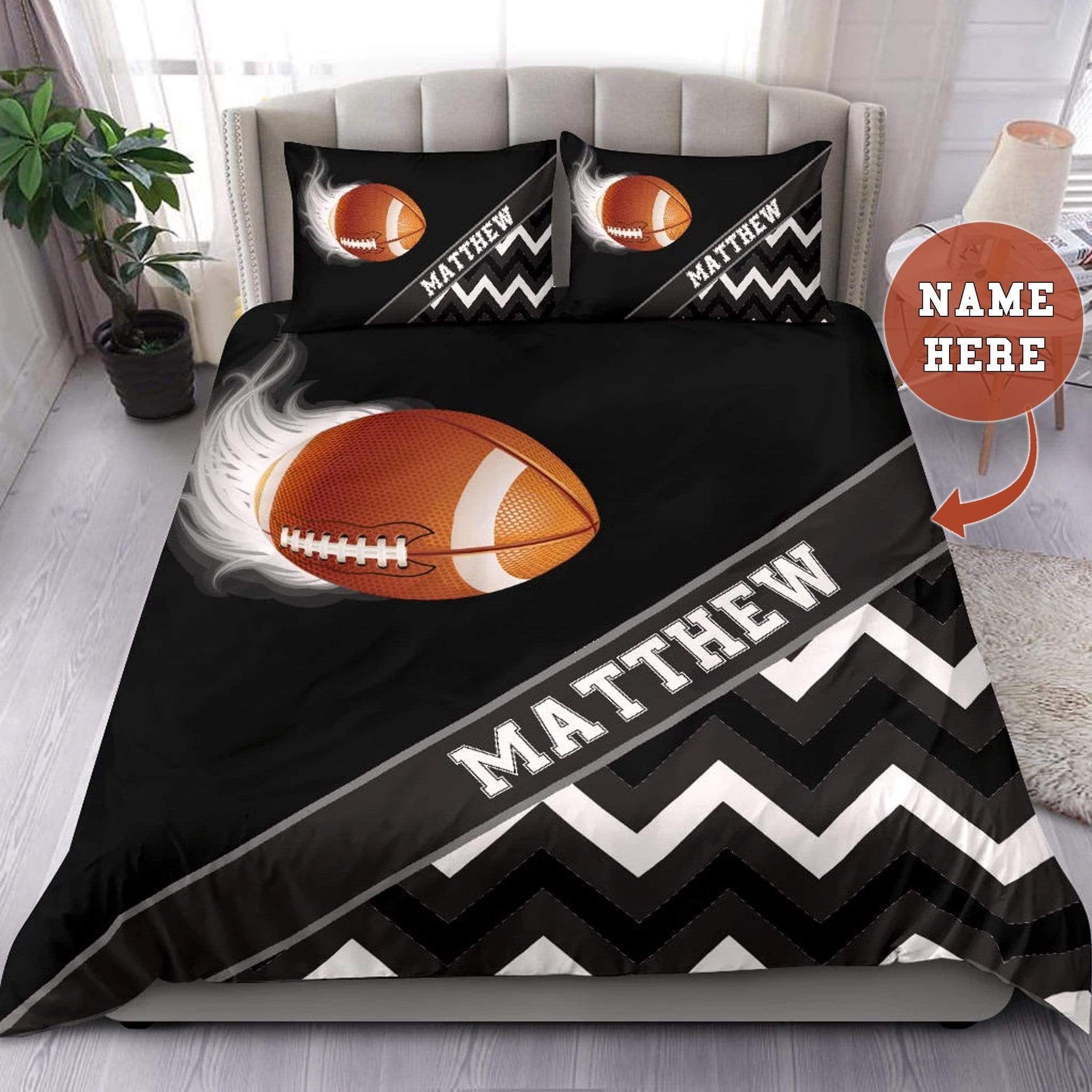 Personalized American Football Zig Zag Custom Duvet Cover Bedding Set With Your Name