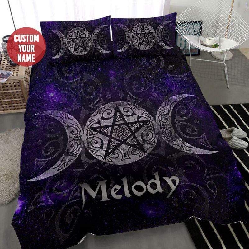 Personalized Wicca Sun And Moon Purple Custom Name Duvet Cover Bedding Set