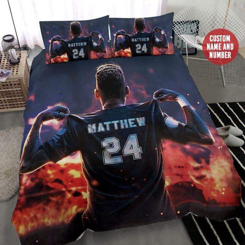 Personalized Soccer Player Fire Custom Duvet Cover Bedding Set With Your Name
