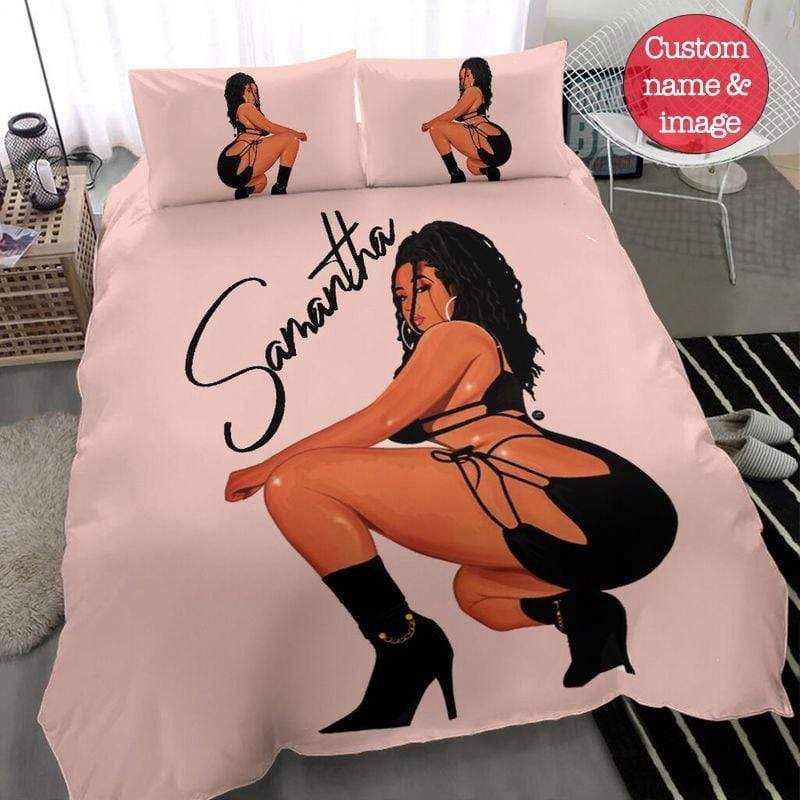 Personalized Sexy Afro American Girl Custom Name And Image Bedding Set