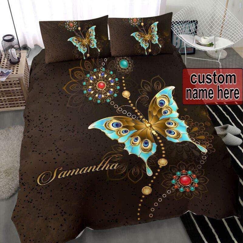 Personalized Jewelry Butterfly In Brown Background Custom Name Duvet Cover Bedding Set