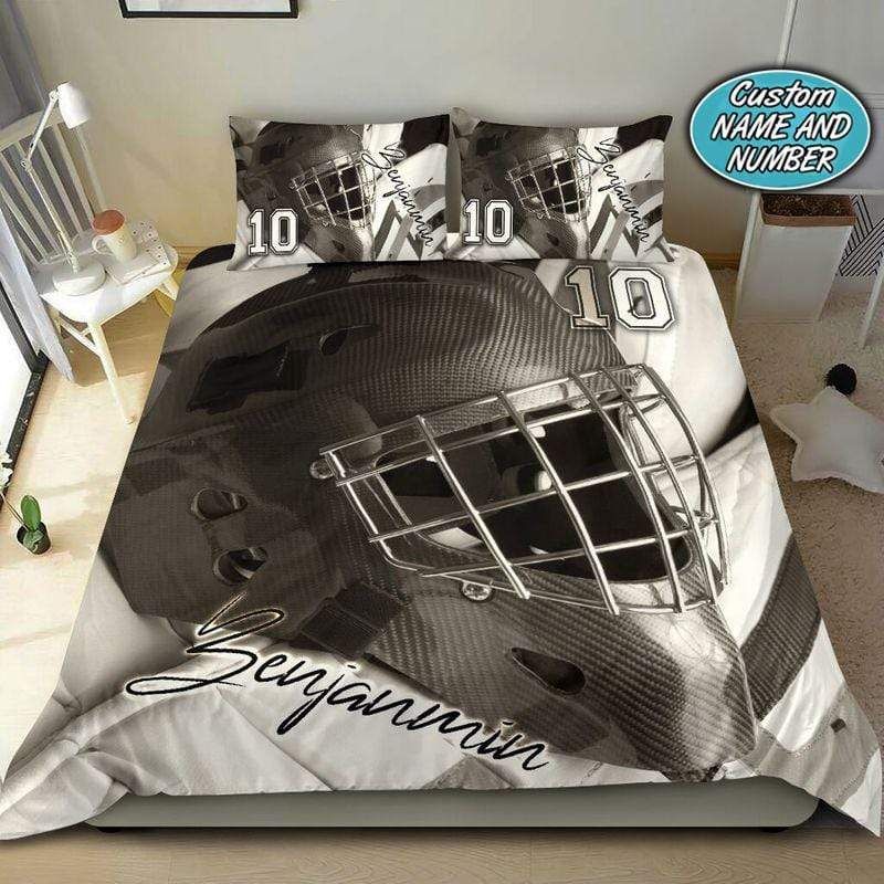Personalized Hockey Goalie Helmet Custom Duvet Cover Bedding Set With Your Name