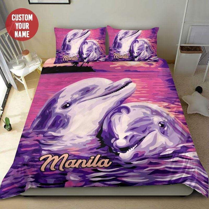 Personalized So Cute Couple Dolphin Custom Name Duvet Cover Bedding Set