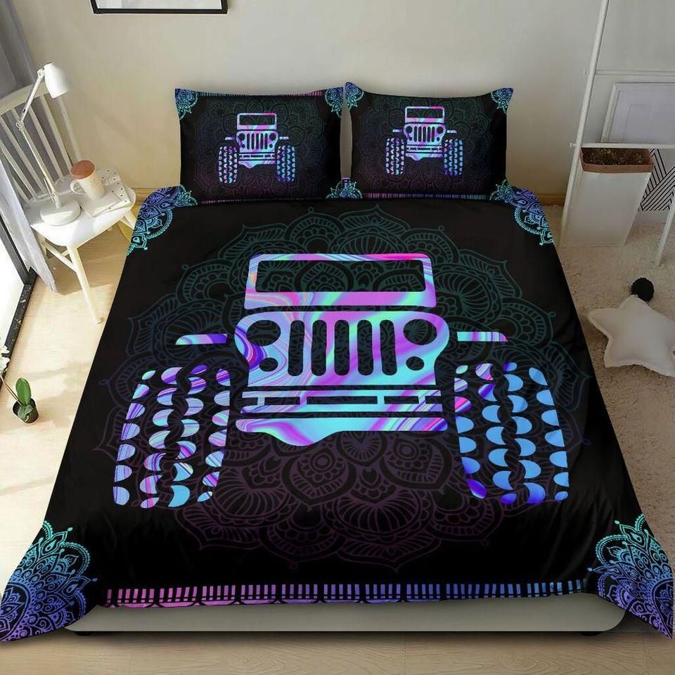 Galaxy Jeep Mandala Purple Holographic Duvet Cover Bedding Set
