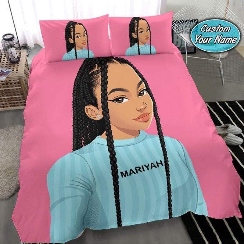 Personalized Bad And Boujee Black Girl Custom Name Duvet Cover Bedding Set