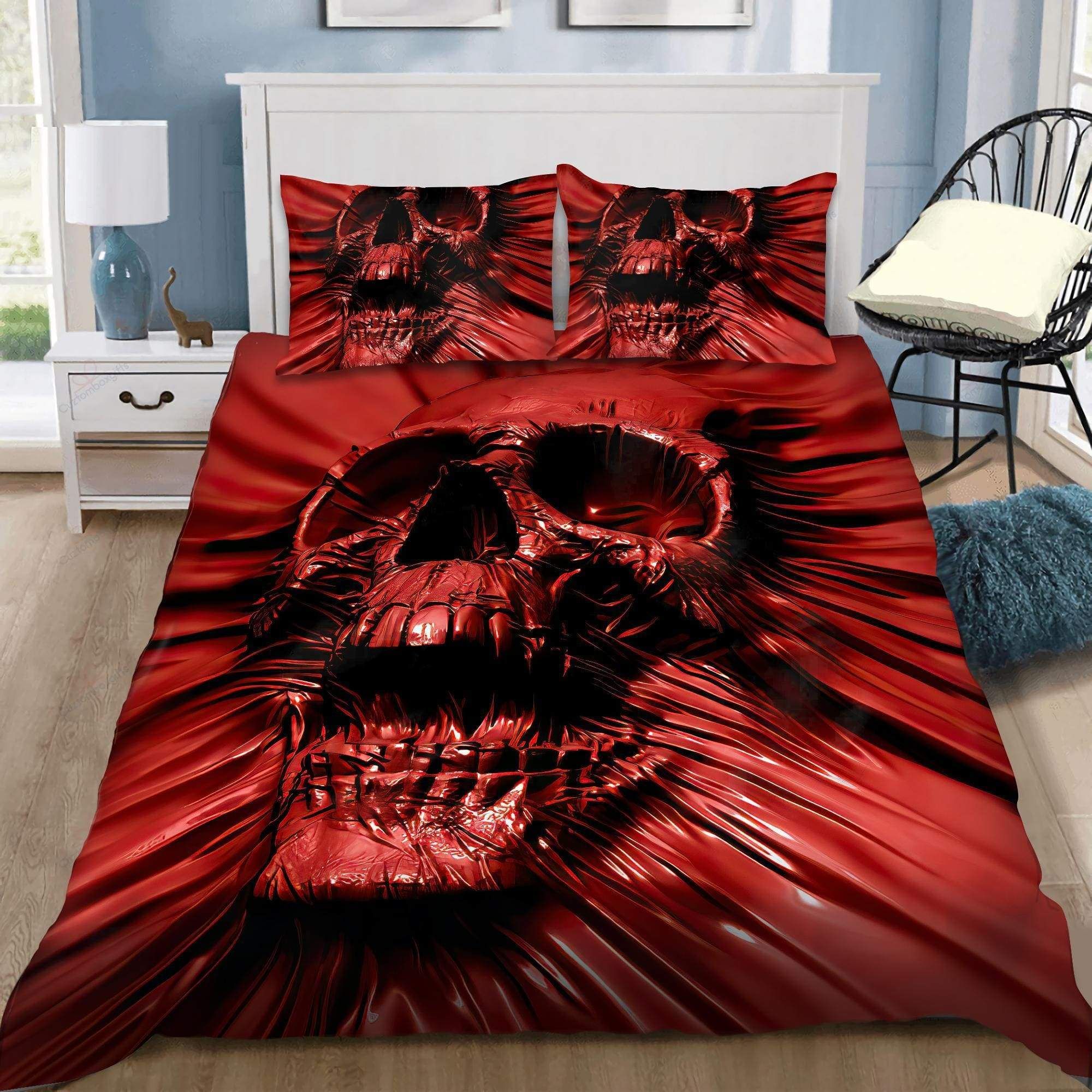 Red Screaming Skull Duvet Cover Bedding Set